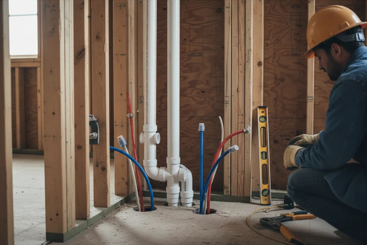 Drain and supply rough-in during Sump Pump Repair in Offutt Afb