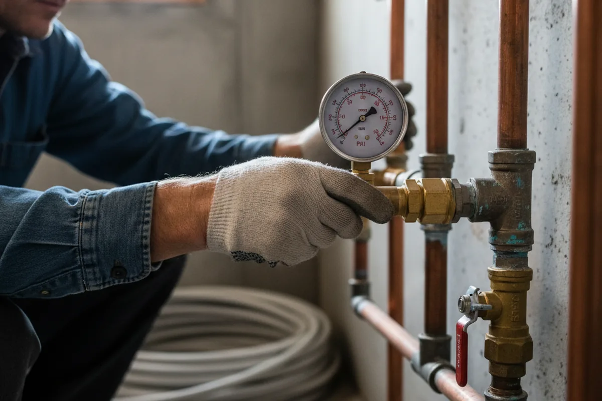 Pressure testing a repaired line during Water Line Repair in Offutt Afb